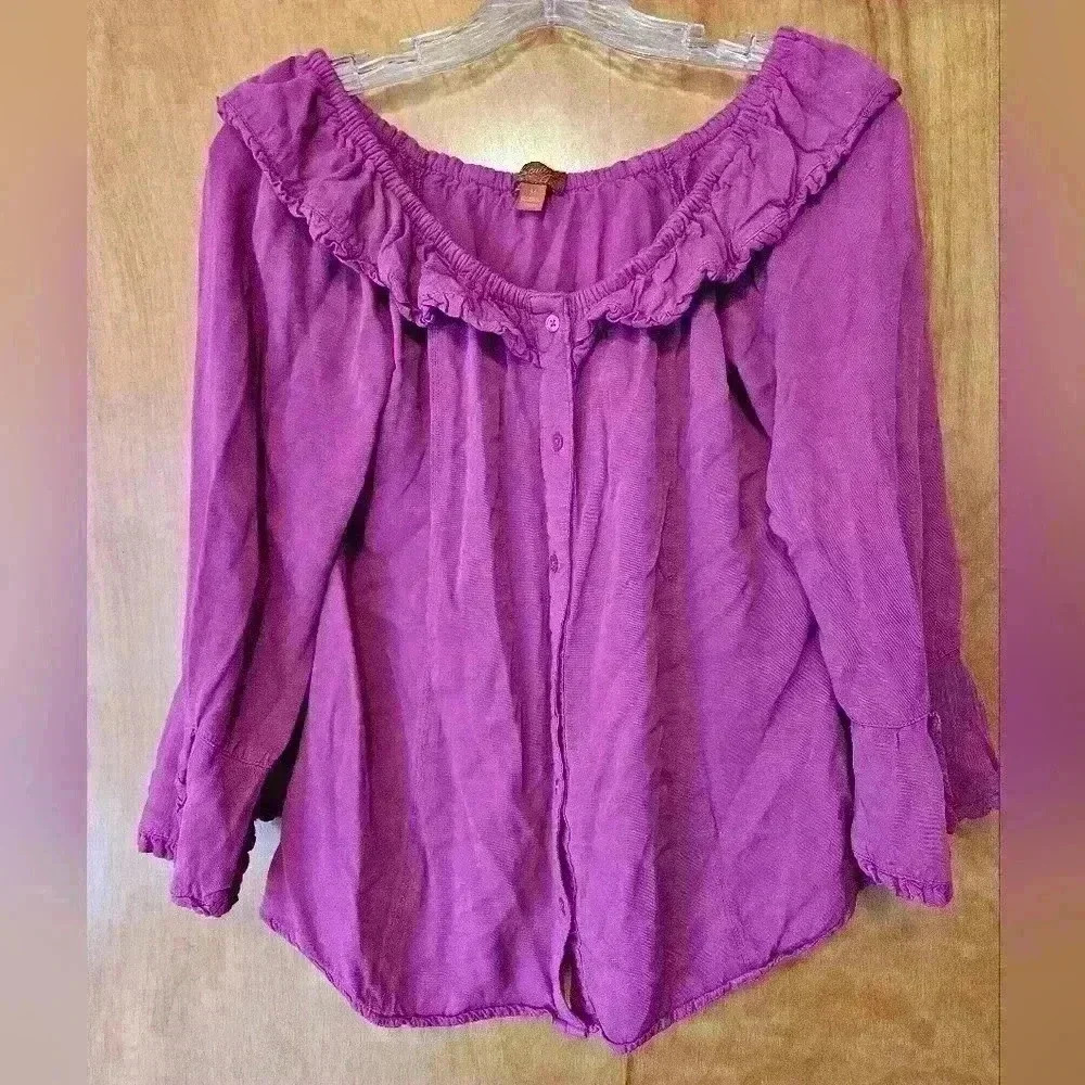 Scully Womens Pink Rayon Drapey Ruffle M Blouse